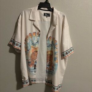 Good Vibes White and Orange Button Down Shirt